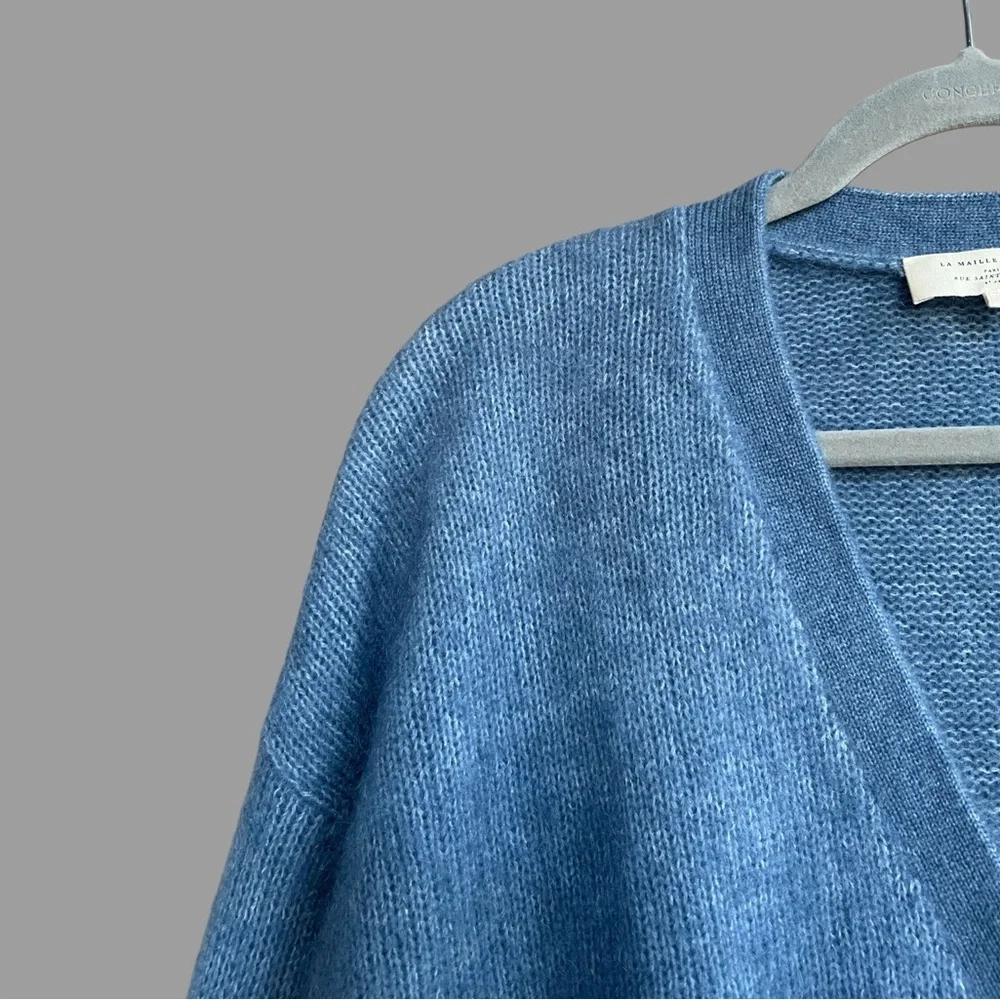 SEZANE Blue Mohair Wool Balloon Sleeve Oversized Mia V Neck Cardigan Sweater - Picture 10 of 16
